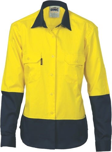 Ladies HiVis Two Tone Cotton Drill Shirt - Long Sleeve