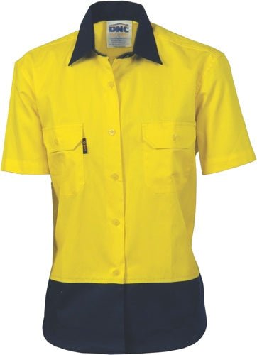 Ladies HiVis Two Tone Cotton Drill Shirt - Short Sleeve