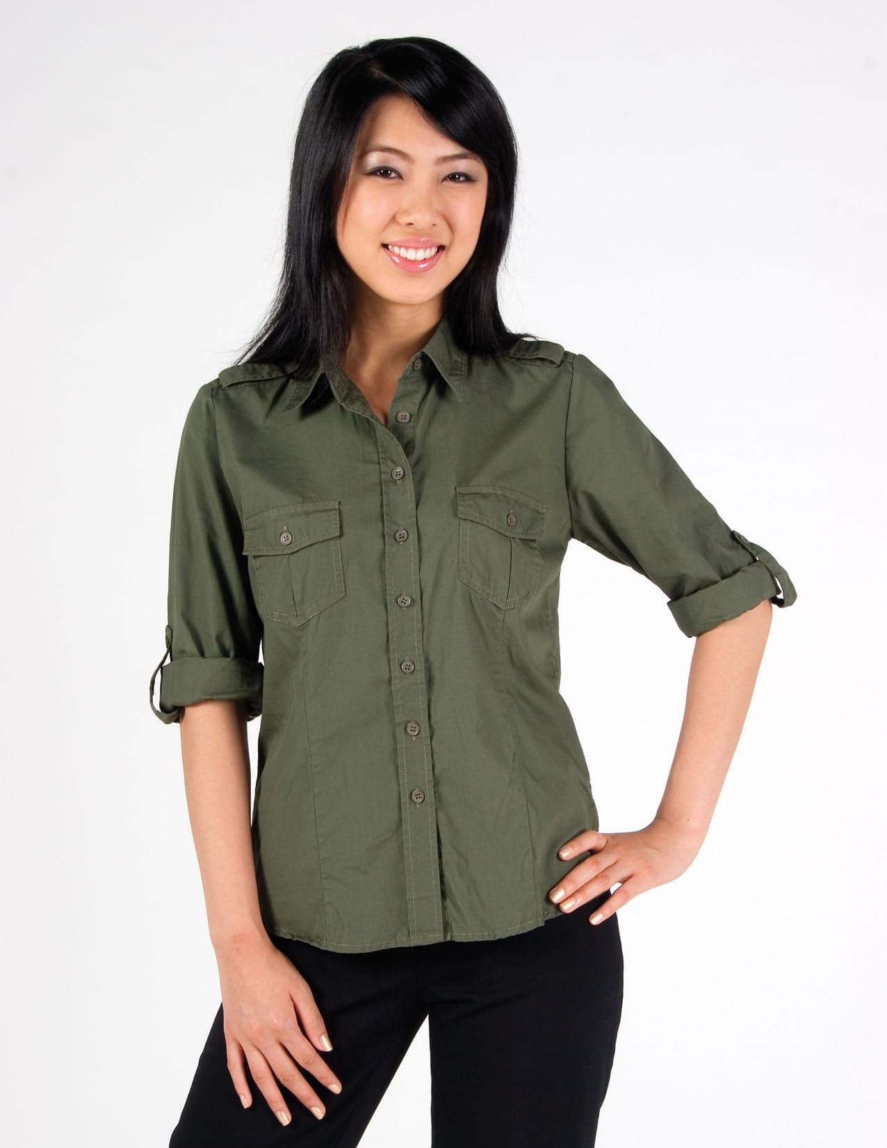 Ladies Military Long Sleeve Shirt - kustomteamwear.com
