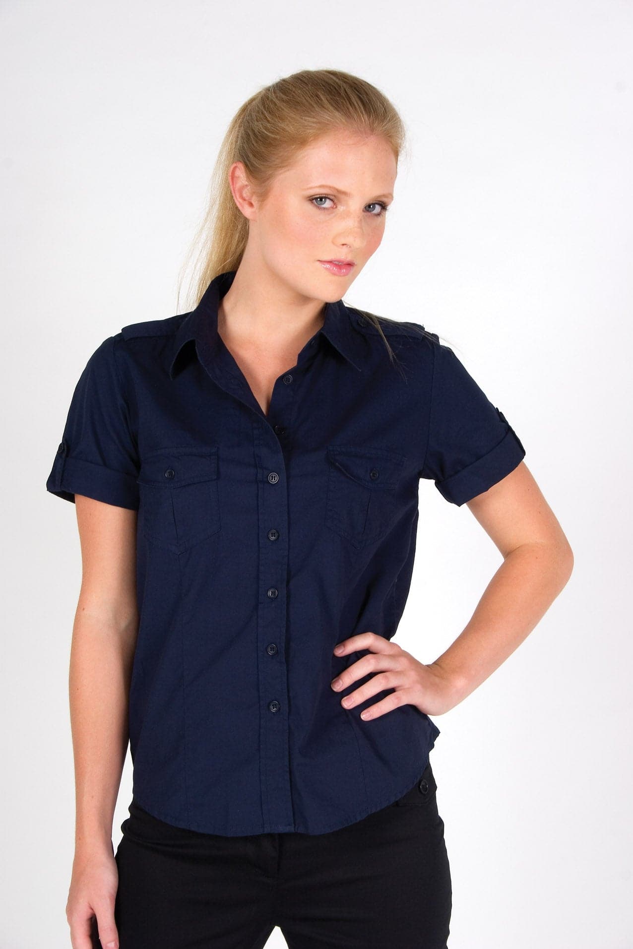 Ladies Military Short Sleeve Shirt - kustomteamwear.com