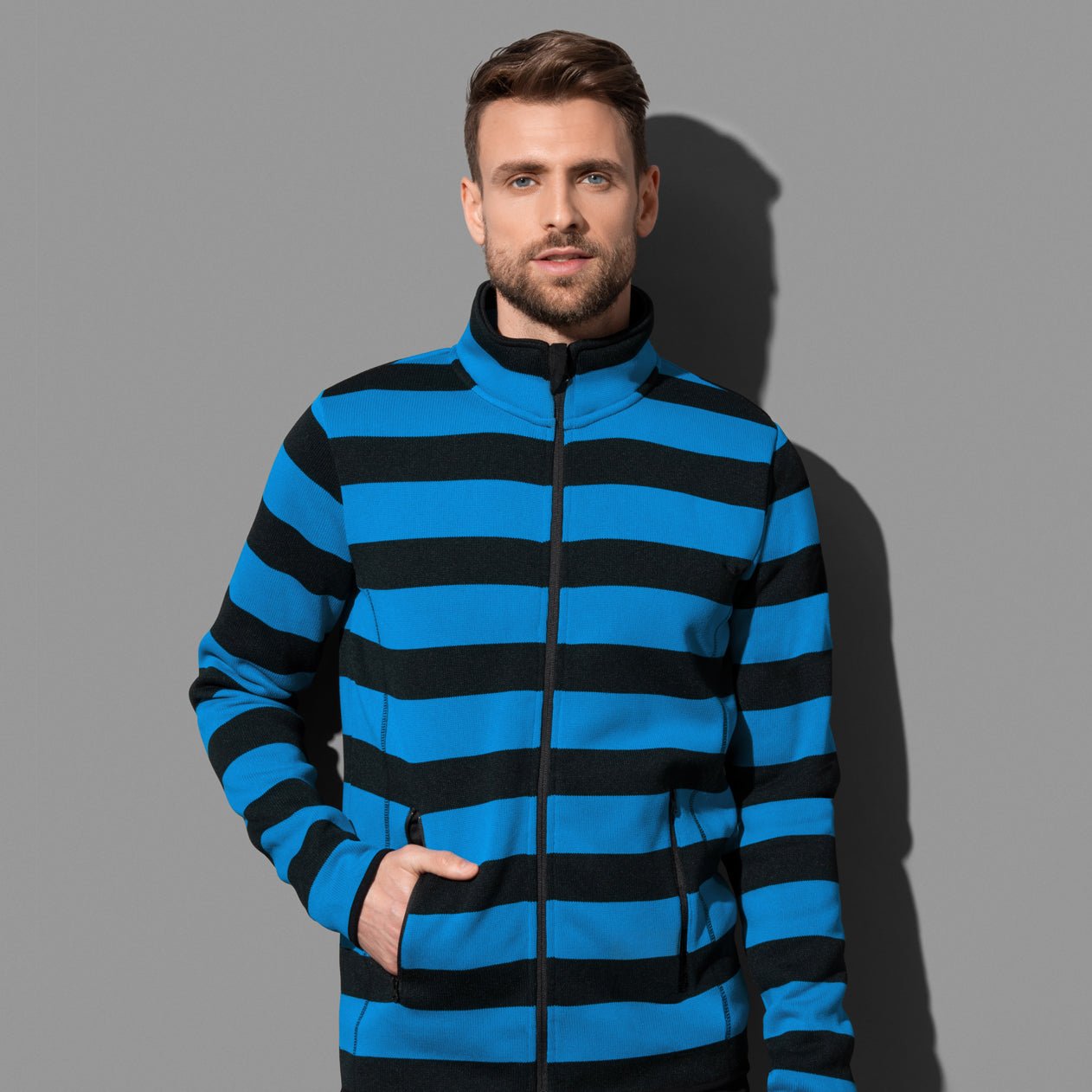 Men's Active Striped Fleece Jacket - kustomteamwear.com