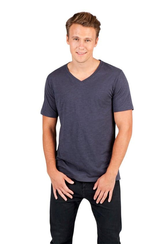 Mens Raw Cotton Wave V Neck Tee - kustomteamwear.com